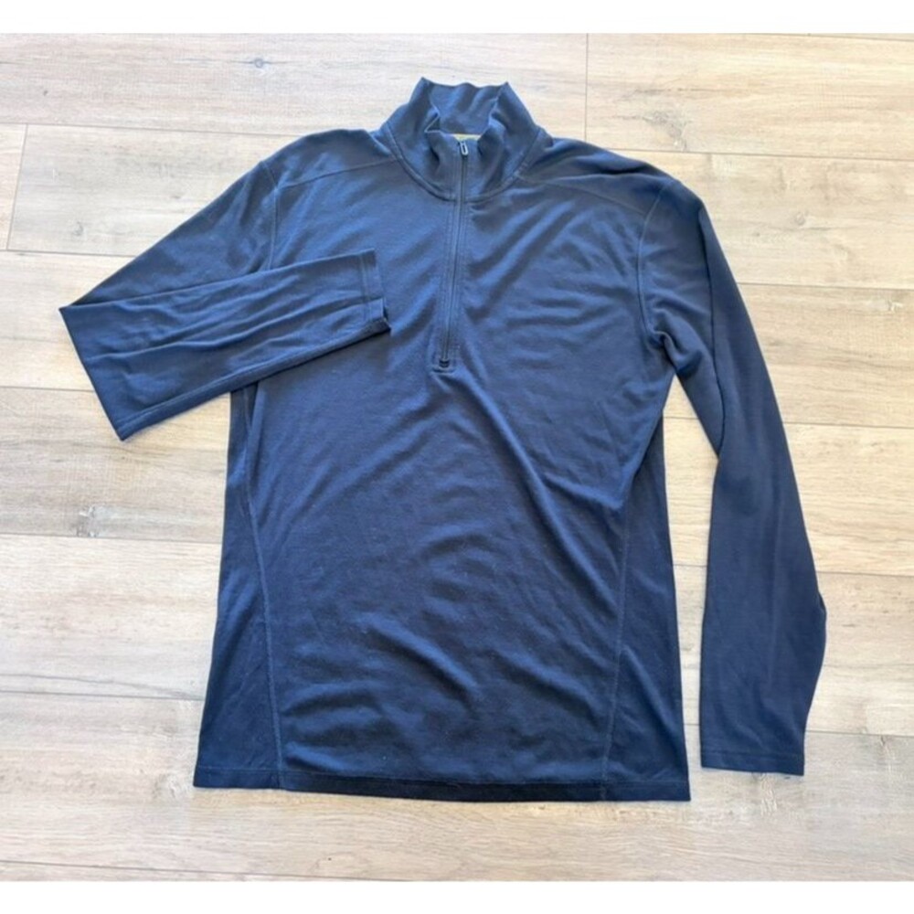 Smartwool Pullover Mens L Blue Merino Wool 1/4 Zip Base Layer Top Skiing Hiking